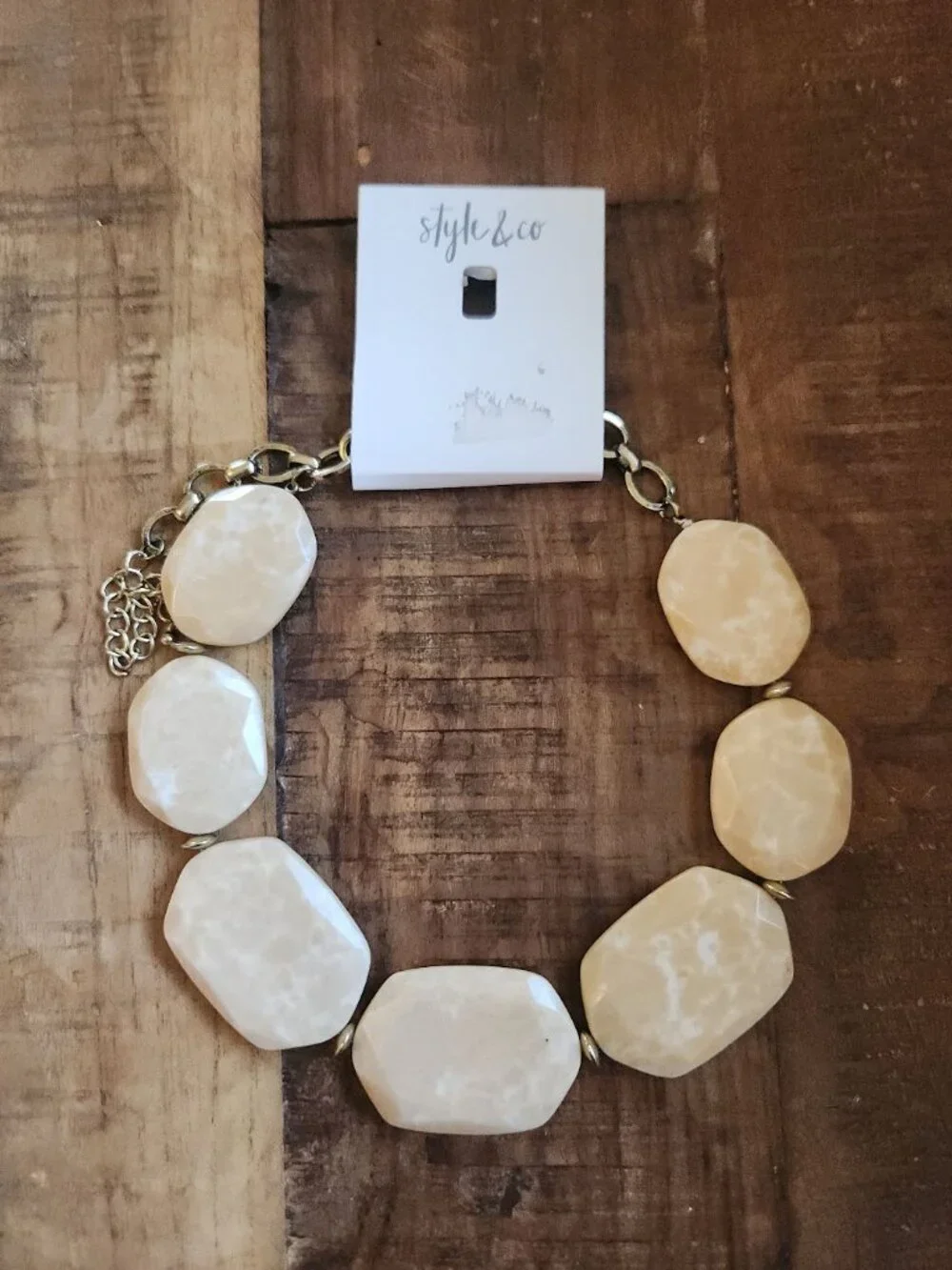 Vintage Deadstock Ivory Cream Faceted Chunky Bead Stone Boho Statement Necklace